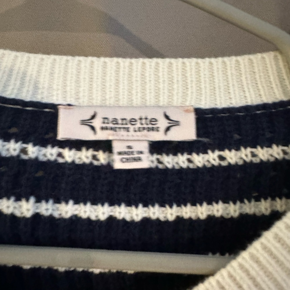 Nanette Lepore Navy and Cream Striped Sweater - Picture 2 of 3